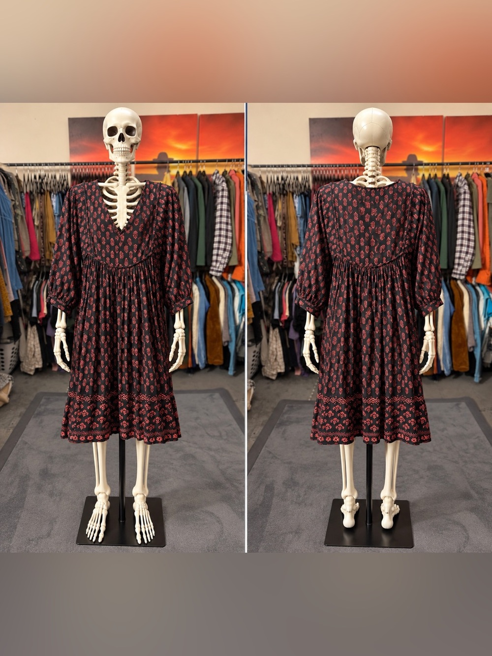 beachlunchlounge Black Midi Dress with Red Paisley Print